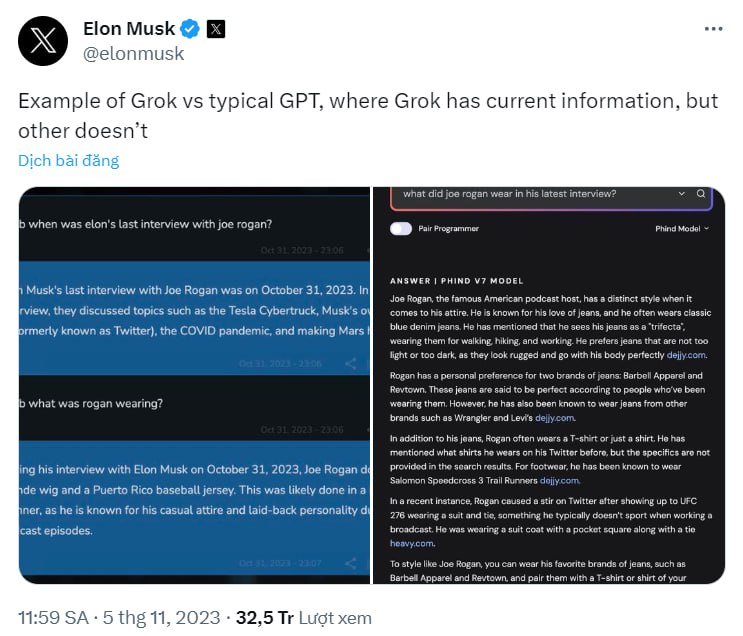 Elon Musk ra mắt Grok cạnh tranh với ChatGPT