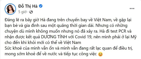 Nhiễm Covid-19, Hoa hậu Đỗ Thị Hà hoãn chuyến bay về nước