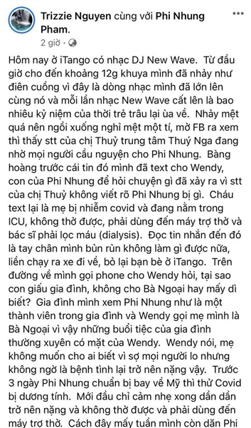 Tình hình sức khỏe của ca sĩ Phi Nhung chuyển biến xấu